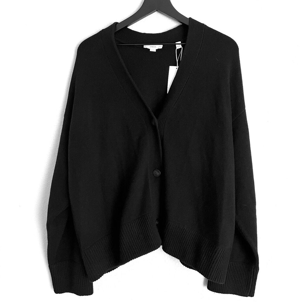 Vince Wool and Cashmere Boxy Three Button Cardigan Size 3X Black